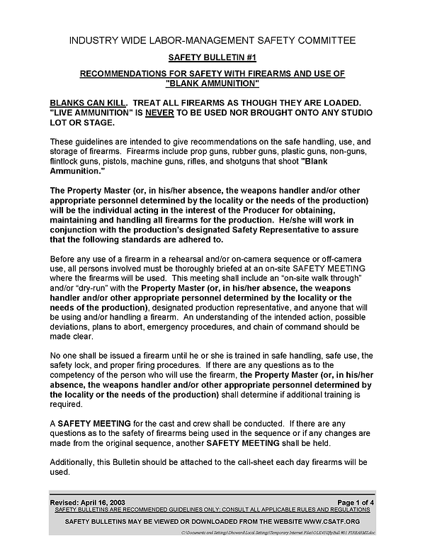 Industry Bulletins Prop Gun Safety